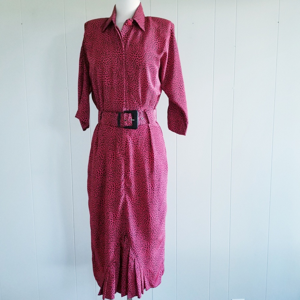 1980s Positive Influence Red & Black‎ Rayon Dress